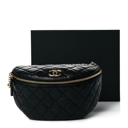 Chanel Lambskin Pearl Quilted CC Belt Bag Black 11 of 11