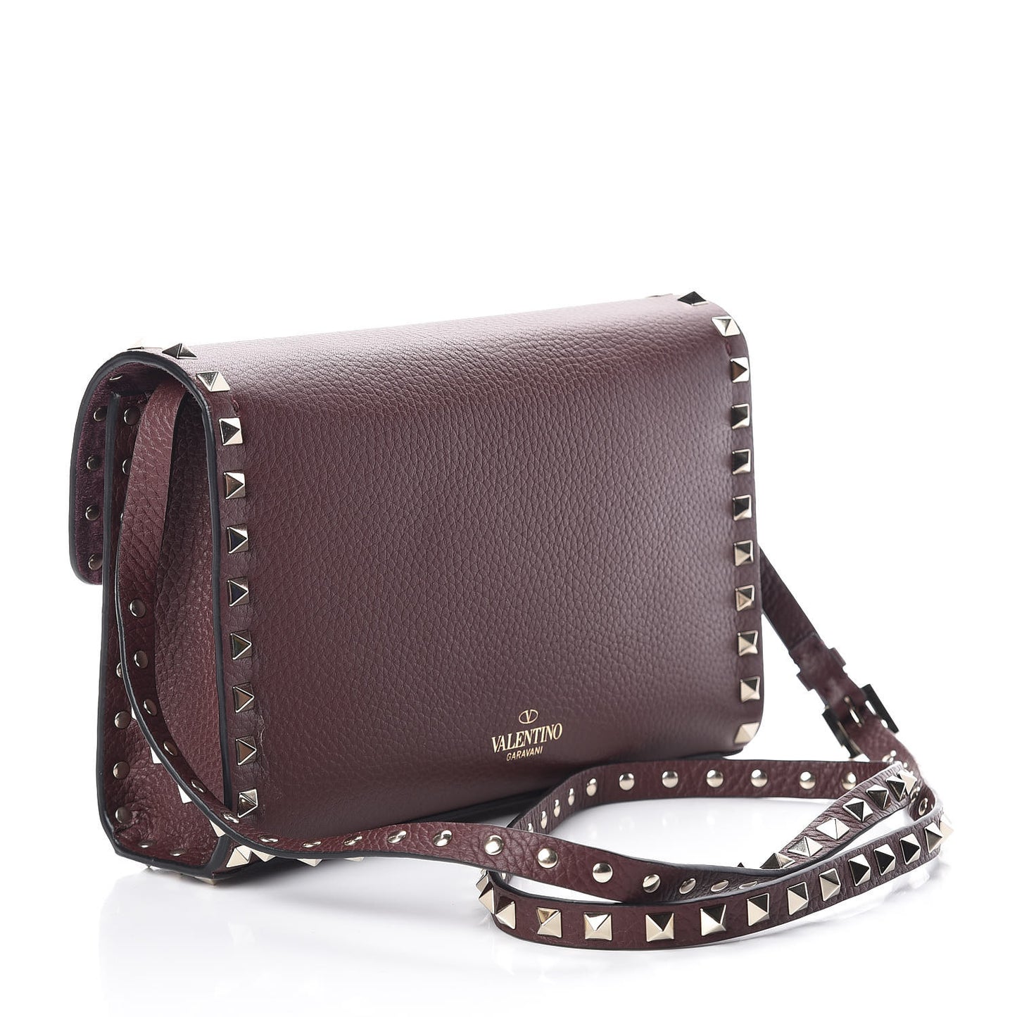 Pebbled Calfskin Medium Rockstud Flip Lock Crossbody Bag Rubin
