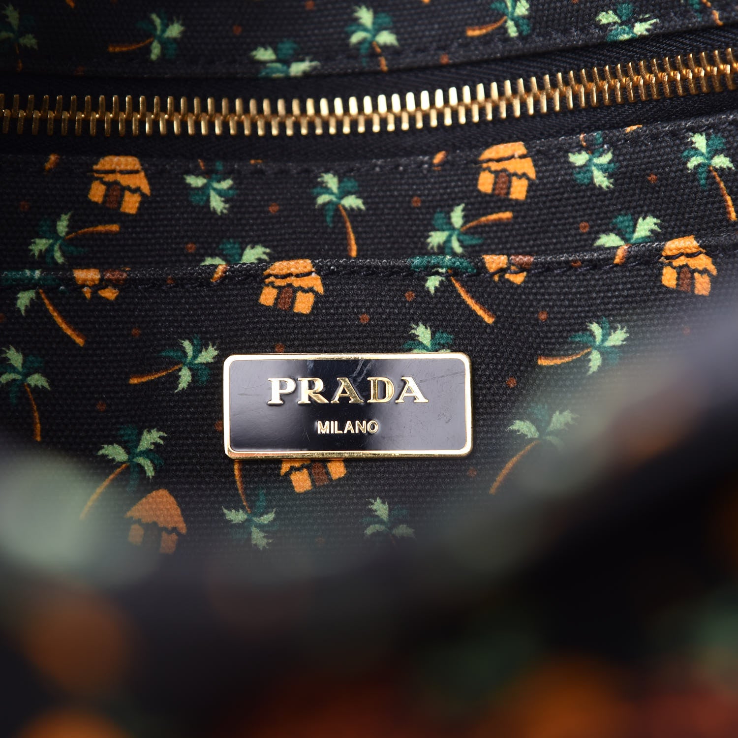 Prada Canapa Palm Tree Print Logo Tote Black 6 of 9