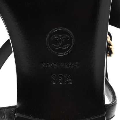 Chanel Lambskin Crystal Chain CC Thong Sandals 35.5 Black 7 of 9