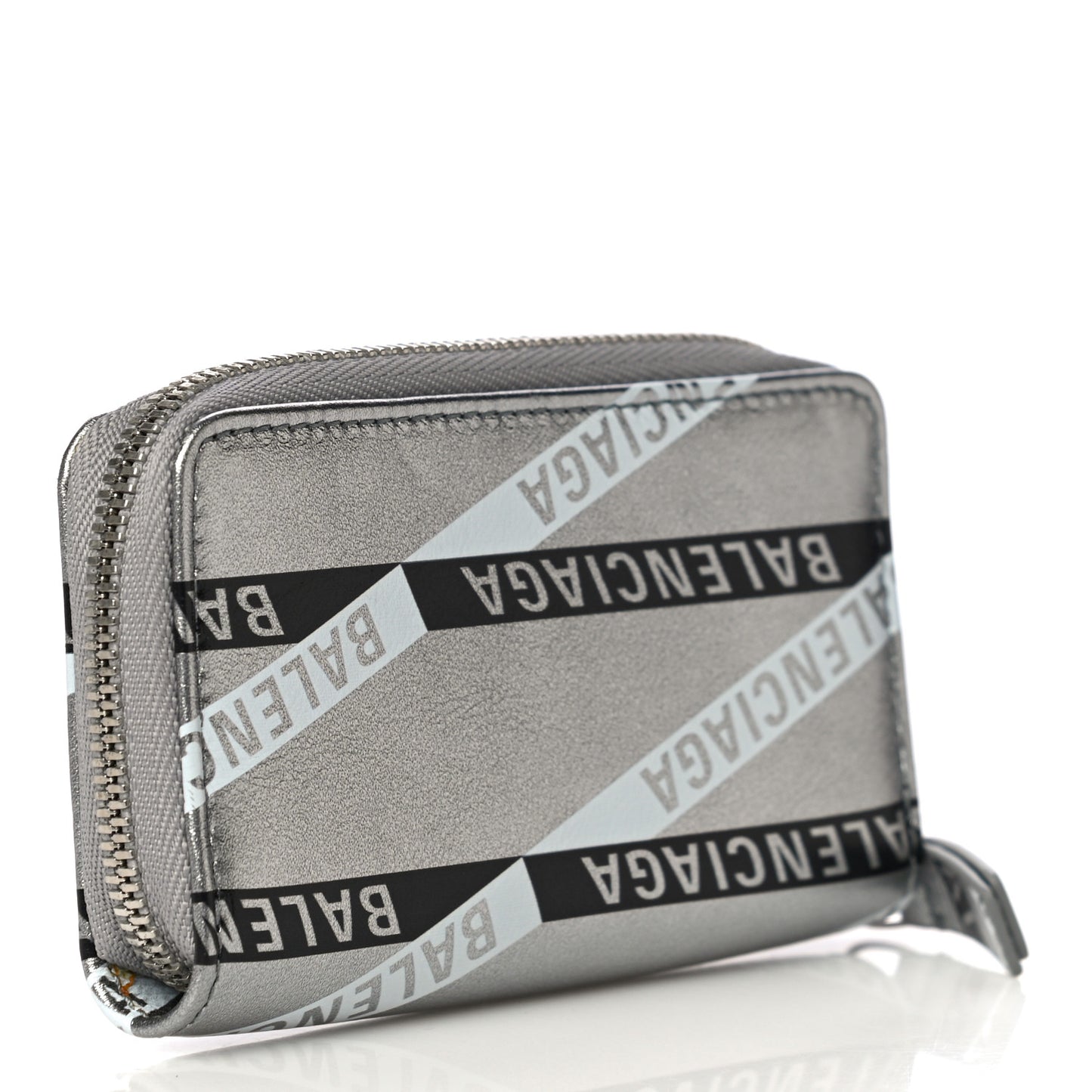 Metallic Calfskin Losange Monogram Everyday Zip Around Card Case Silver Black White