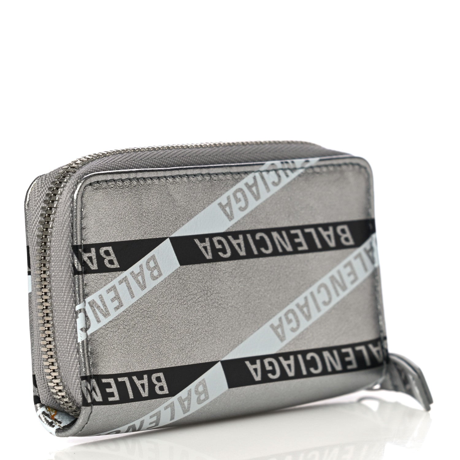 Balenciaga Metallic Calfskin Losange Monogram Everyday Zip Around Card Case Silver Black White 3 of 14