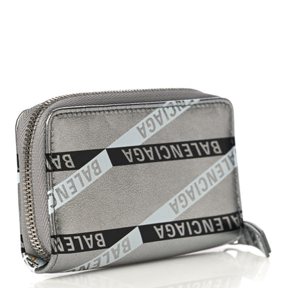 Balenciaga Metallic Calfskin Losange Monogram Everyday Zip Around Card Case Silver Black White 3 of 14