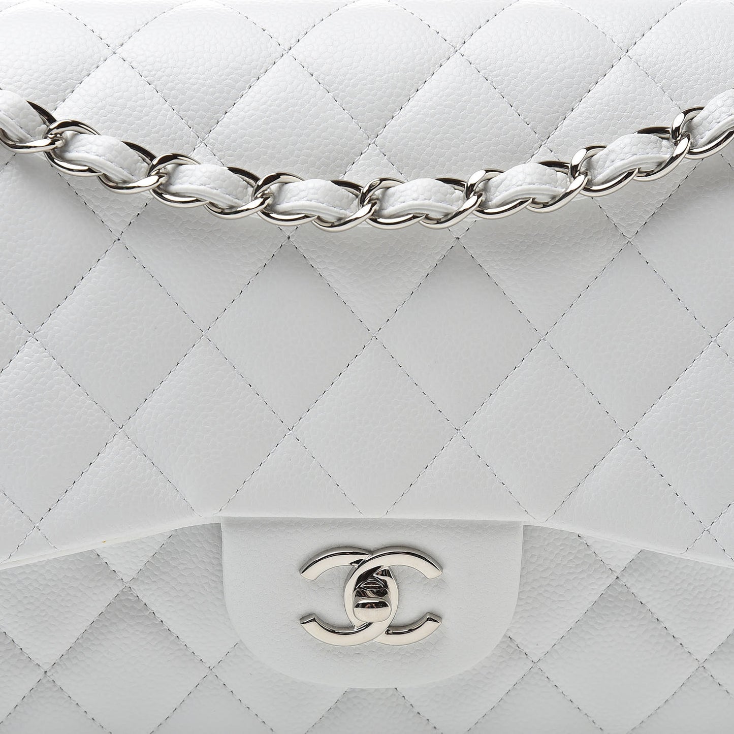 Caviar Quilted Jumbo Double Flap White