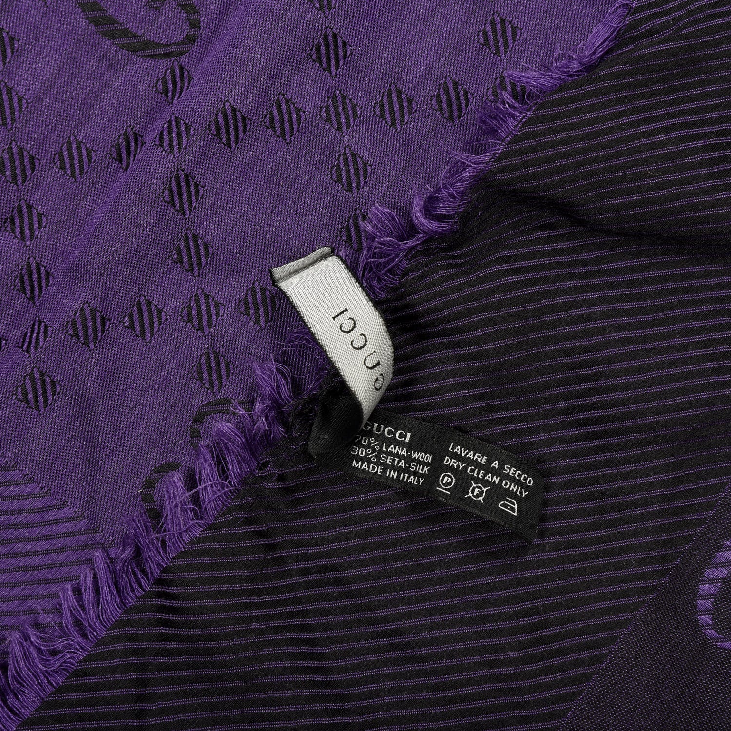 Gucci Wool Silk Monogram Diamante Fringe Scarf Shawl Purple 3 of 3