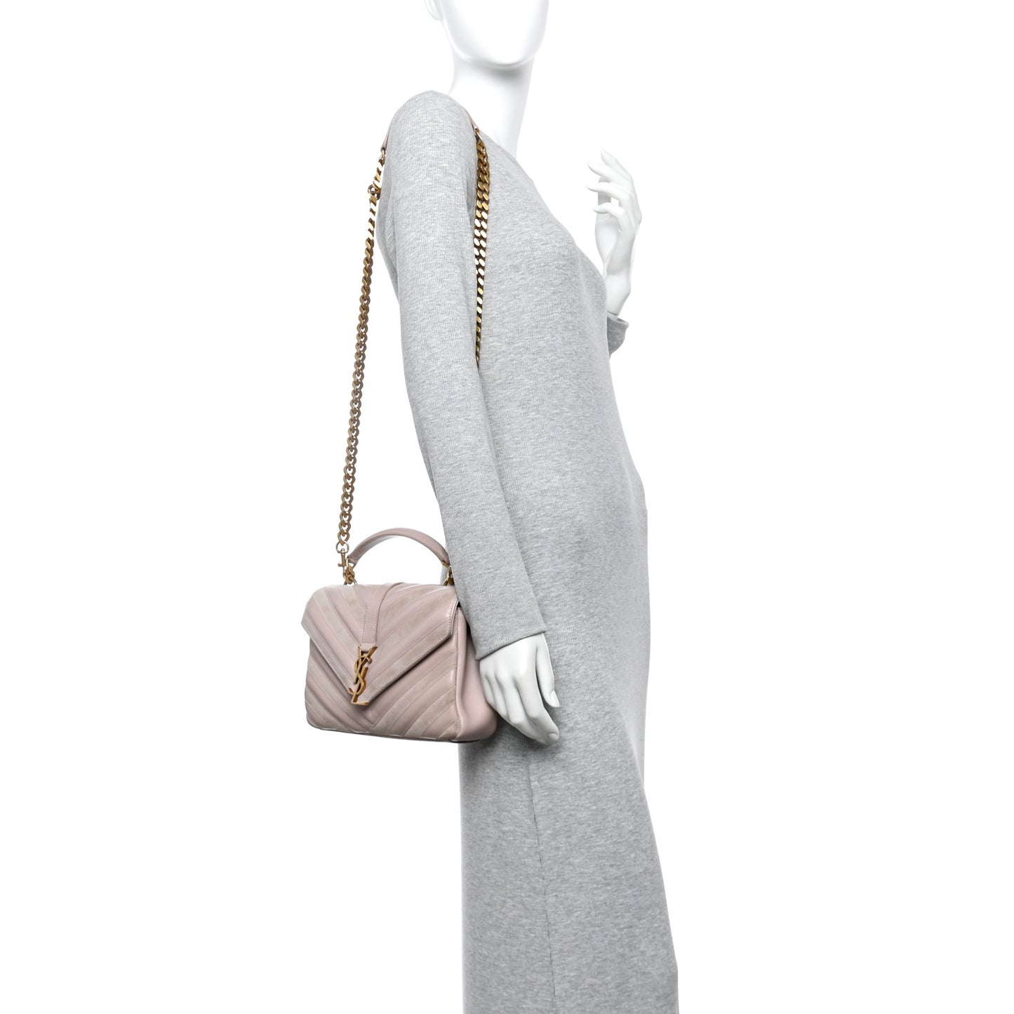 Calfskin Suede Matelasse Chevron Medium Monogram College Bag Rose Poudre