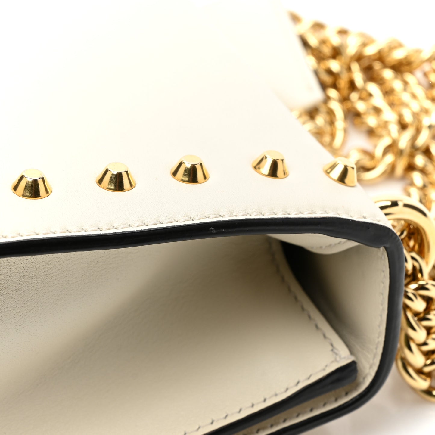 Calfskin Studded Small Padlock Shoulder Bag White