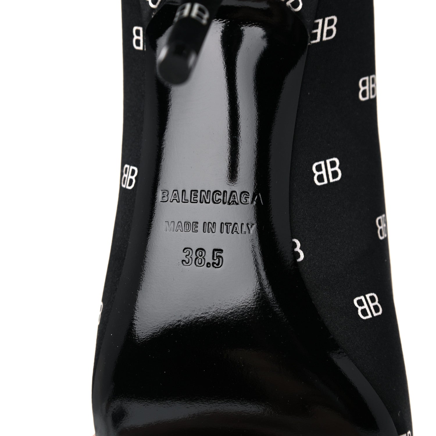 Balenciaga Crepe Satin BB Allover Logo Knife 80mm Pumps 38.5 Black 6 of 9