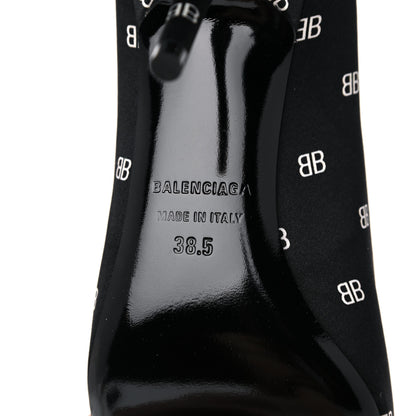 Balenciaga Crepe Satin BB Allover Logo Knife 80mm Pumps 38.5 Black 6 of 9