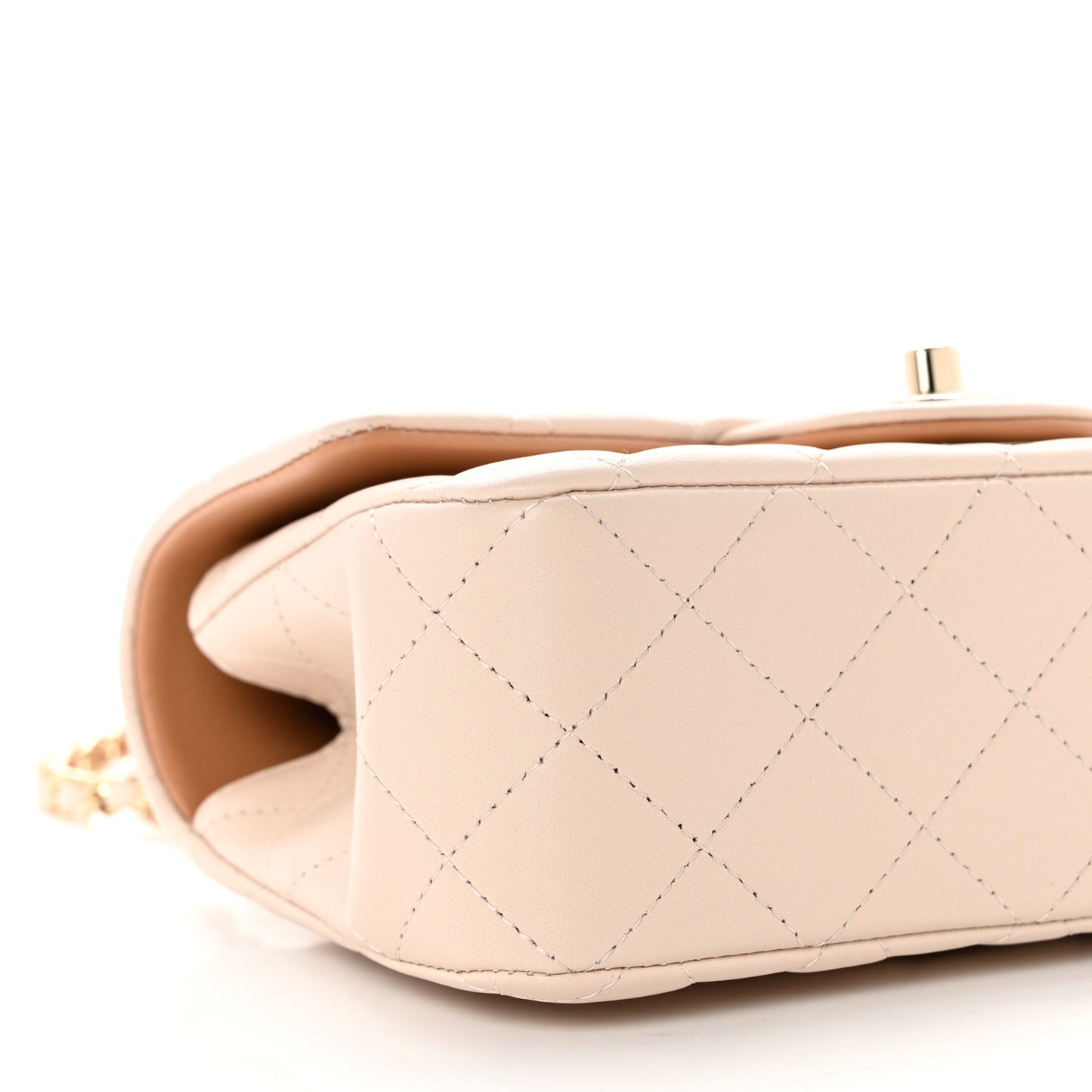 Lambskin Quilted Bi-Color Mini Top Handle Rectangular Flap Ecru Dark Beige