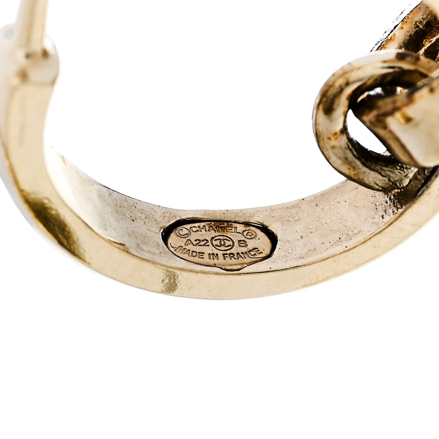 Metal Crystal Studded CC Hoop Drop Earrings Gold