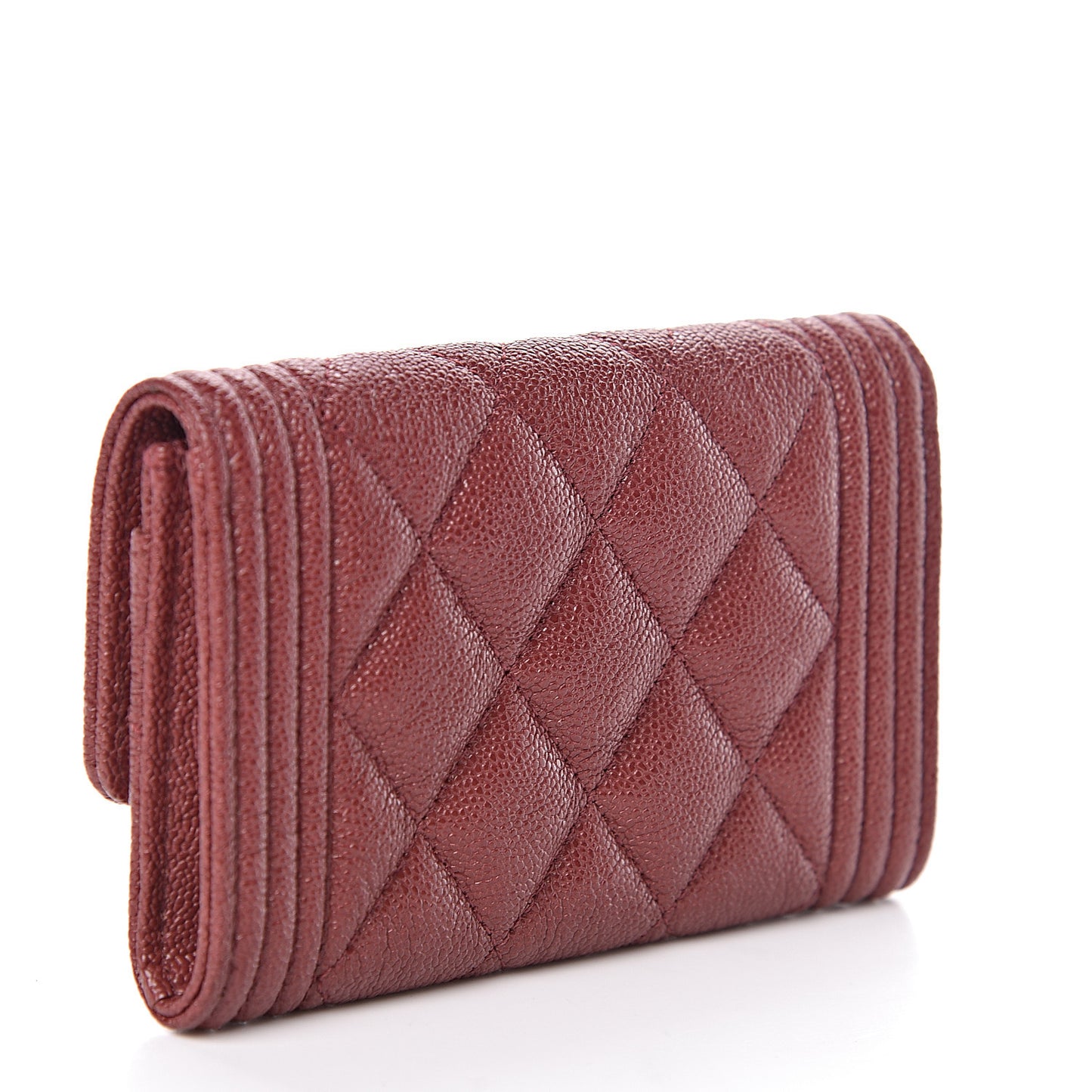 Caviar Quilted Boy Flap Card Holder Burgundy