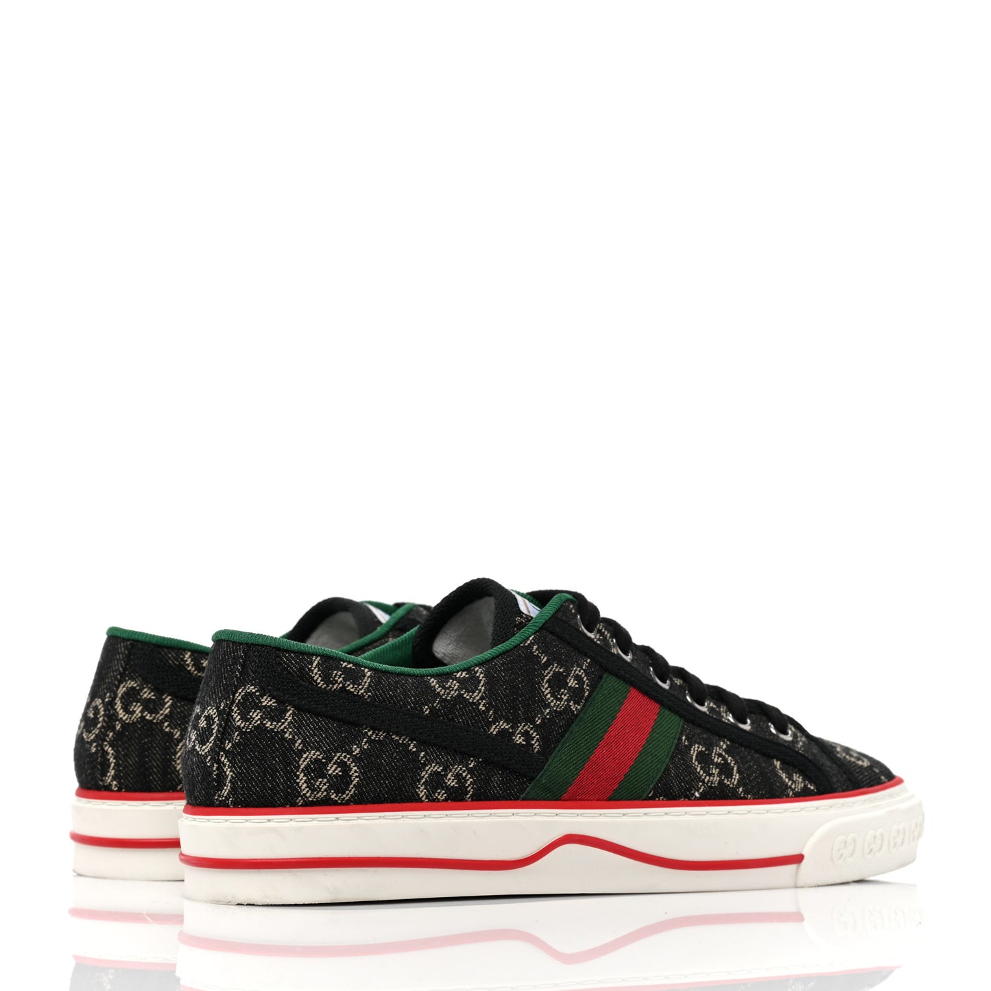 New Denim GG Monogram Web Womens 1977 Tennis Sneakers 39.5 Black Ivory