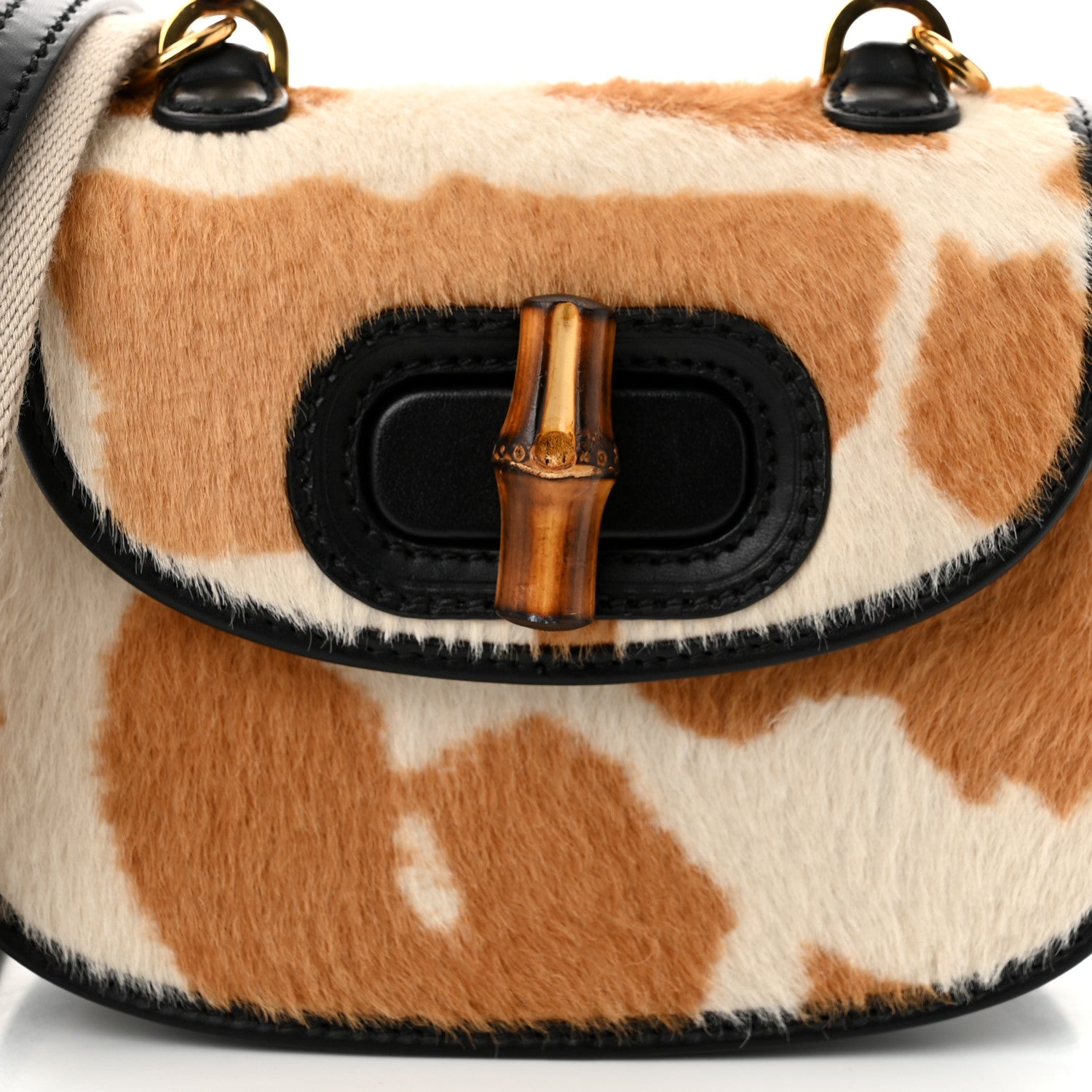 Gucci Calfskin Pony Hair Giraffe Print Mini Bamboo 1947 Top Handle Bag Beige Black Multicolor 8 of 11