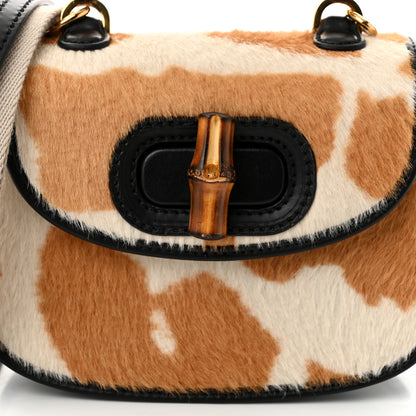 Gucci Calfskin Pony Hair Giraffe Print Mini Bamboo 1947 Top Handle Bag Beige Black Multicolor 8 of 11