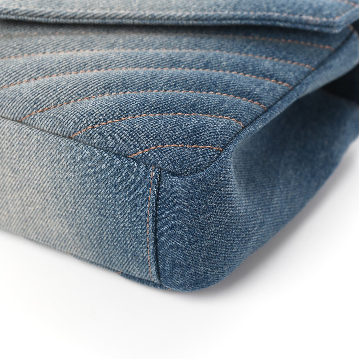 Saint Laurent Washed Denim Matelasse Chevron Monogram Medium College Bag Blue Cinnamon 9 of 10