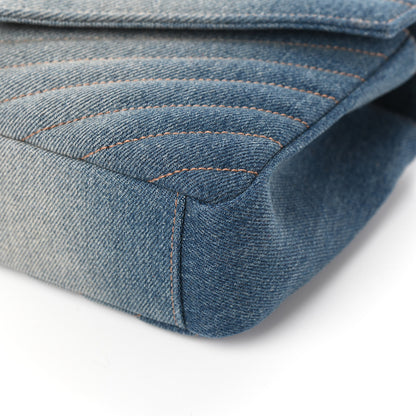Saint Laurent Washed Denim Matelasse Chevron Monogram Medium College Bag Blue Cinnamon 9 of 10