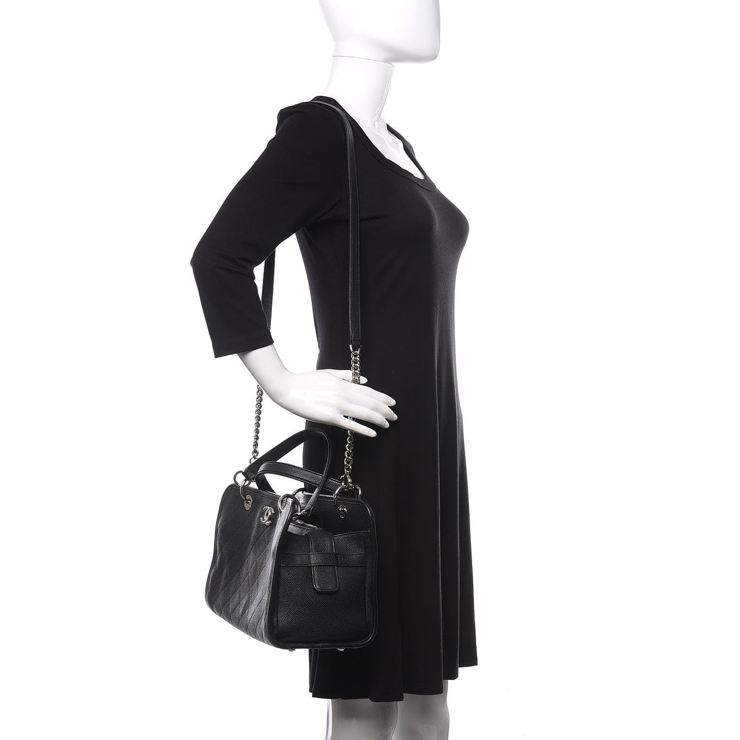 Caviar Stitched Shopping Tote Black