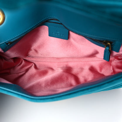 Gucci Velvet Matelasse Small GG Marmont Shoulder Bag Pavone Cyan 5 of 11
