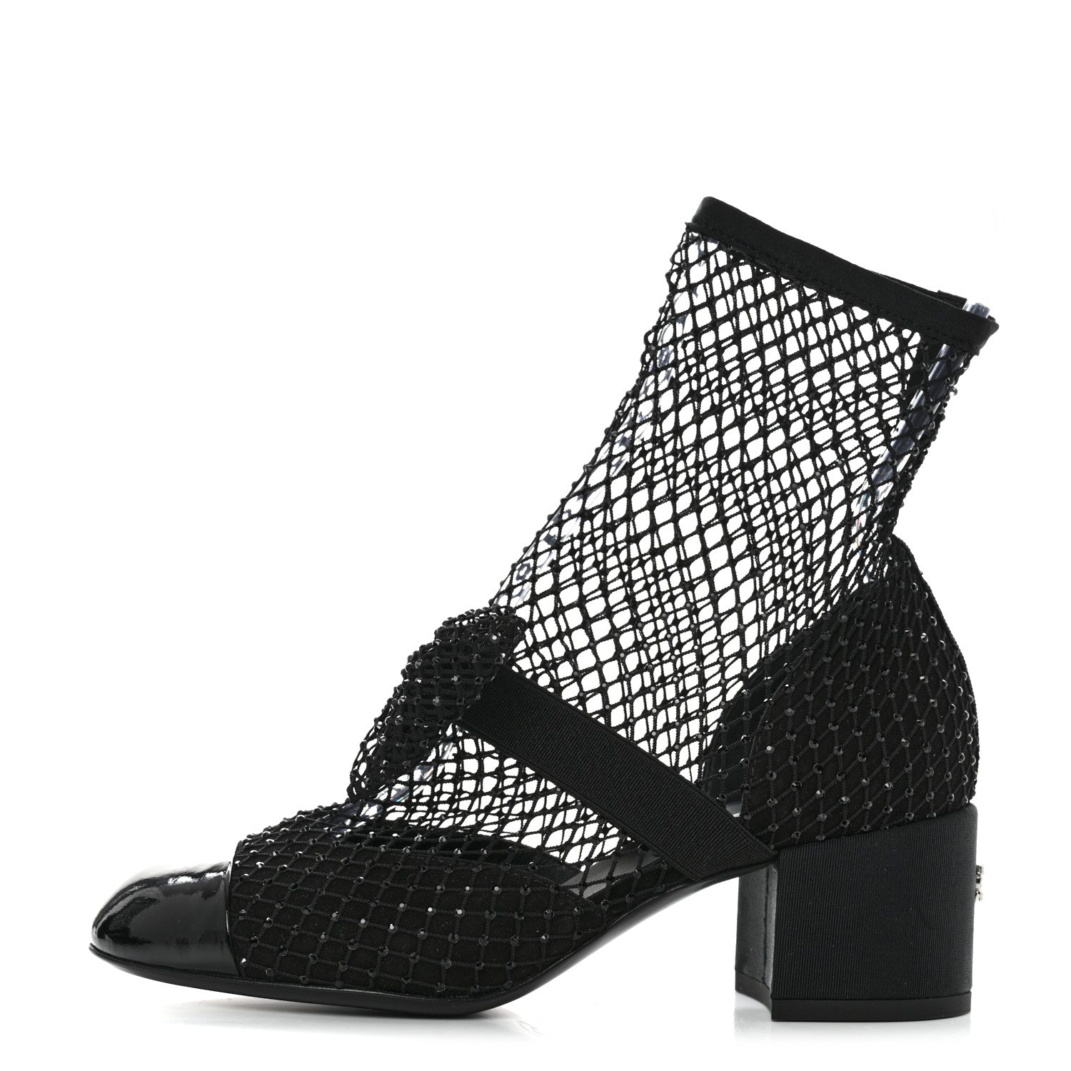 Chanel Resille Strass Kid Suede Patent Mary Jane Short Boots 36 Black 1 of 7
