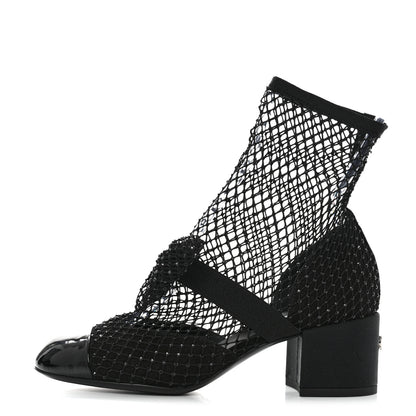Chanel Resille Strass Kid Suede Patent Mary Jane Short Boots 36 Black 1 of 7