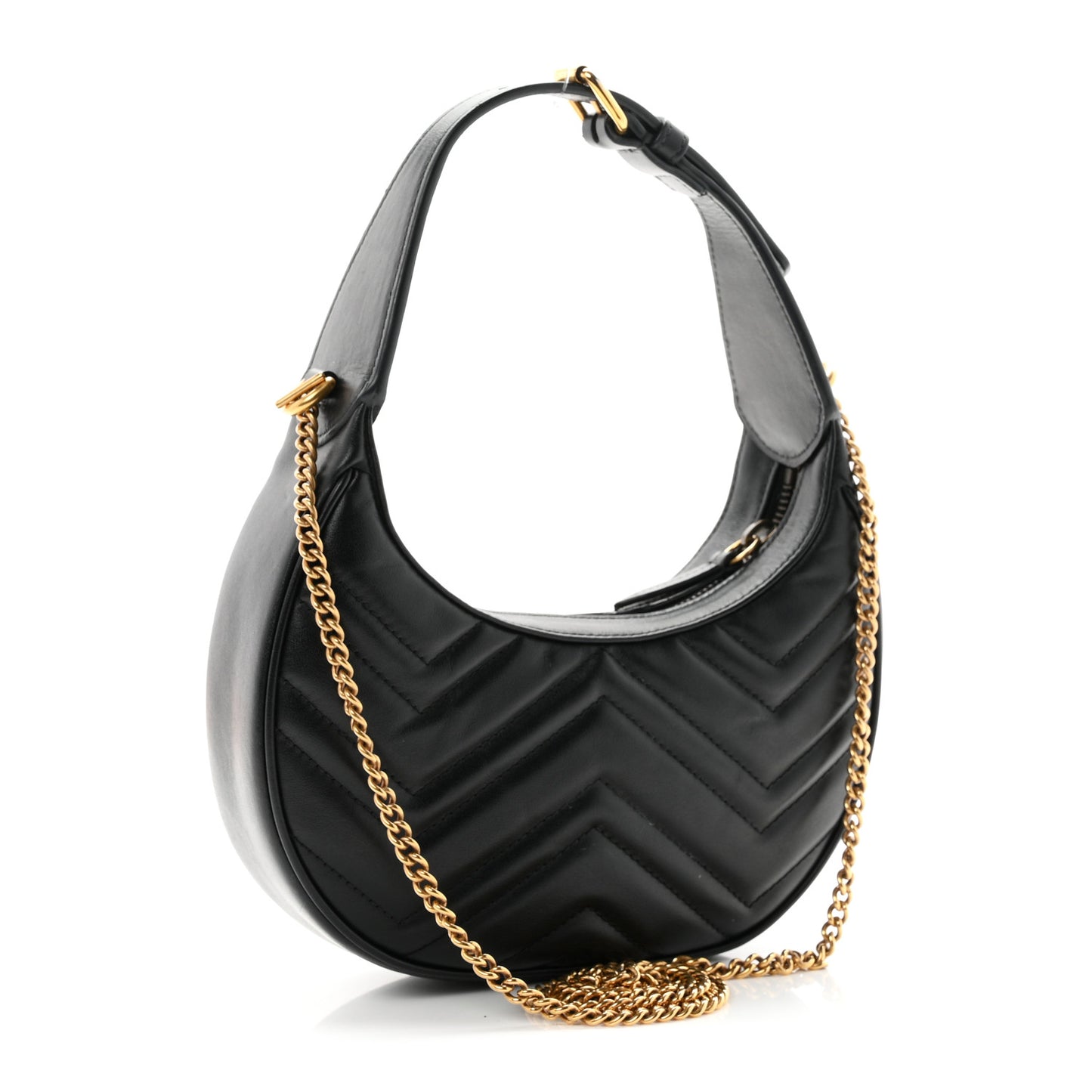 Calfskin Matelasse Chevron Mini GG Marmont Half Moon Hobo Black
