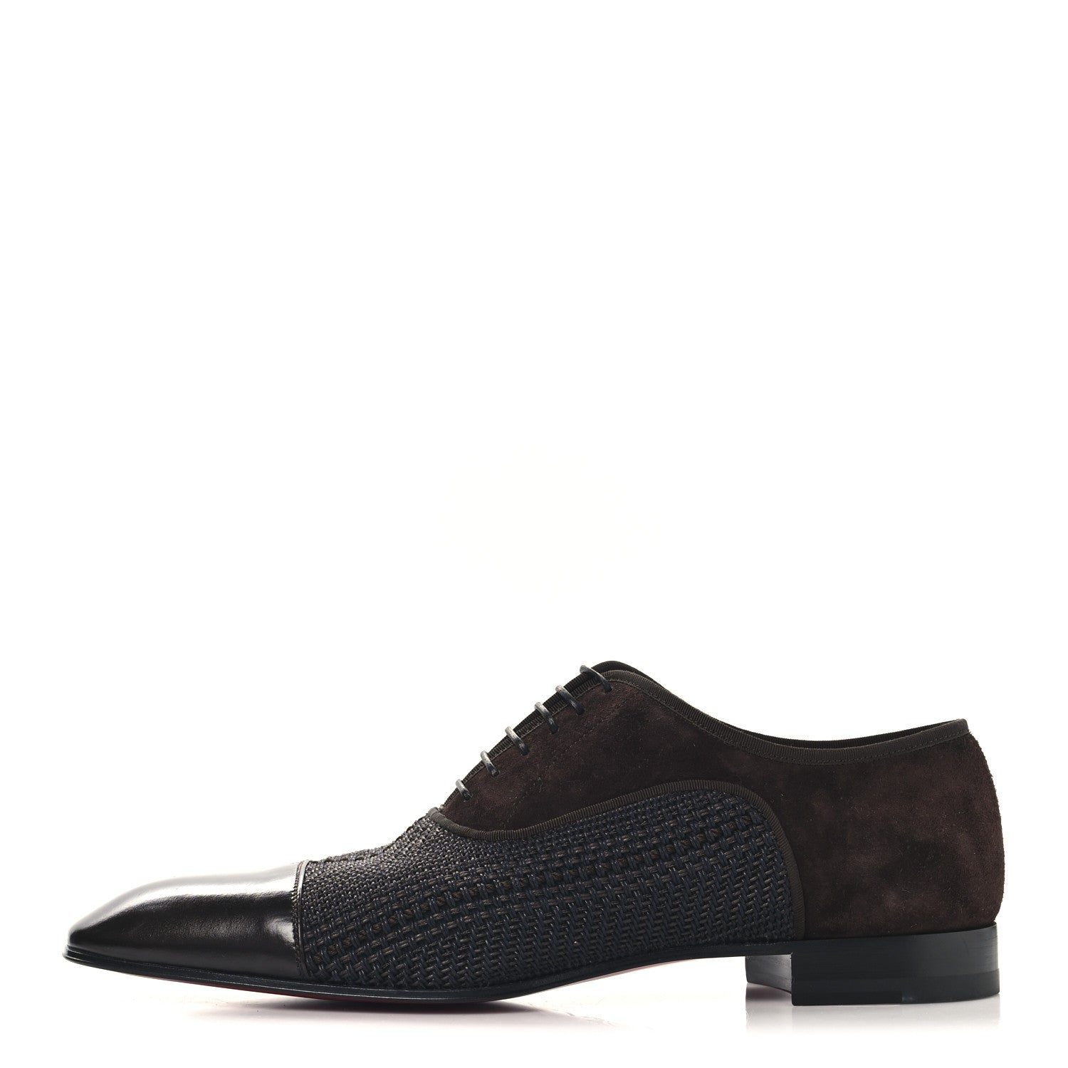 Christian Louboutin Calfskin Tresse Provence Veau Velours Mens AC Greggo Flat Oxfords 42 Dark Brown 1 of 6
