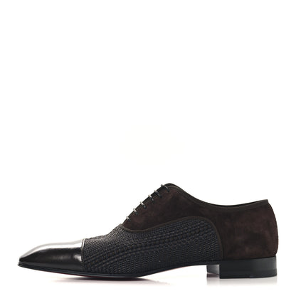 Christian Louboutin Calfskin Tresse Provence Veau Velours Mens AC Greggo Flat Oxfords 42 Dark Brown 1 of 6