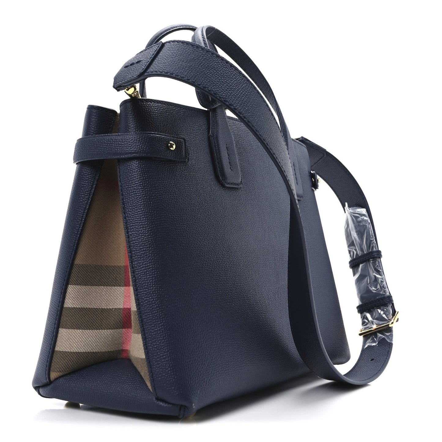 Derby Calfskin House Check Medium Banner Tote Ink Blue