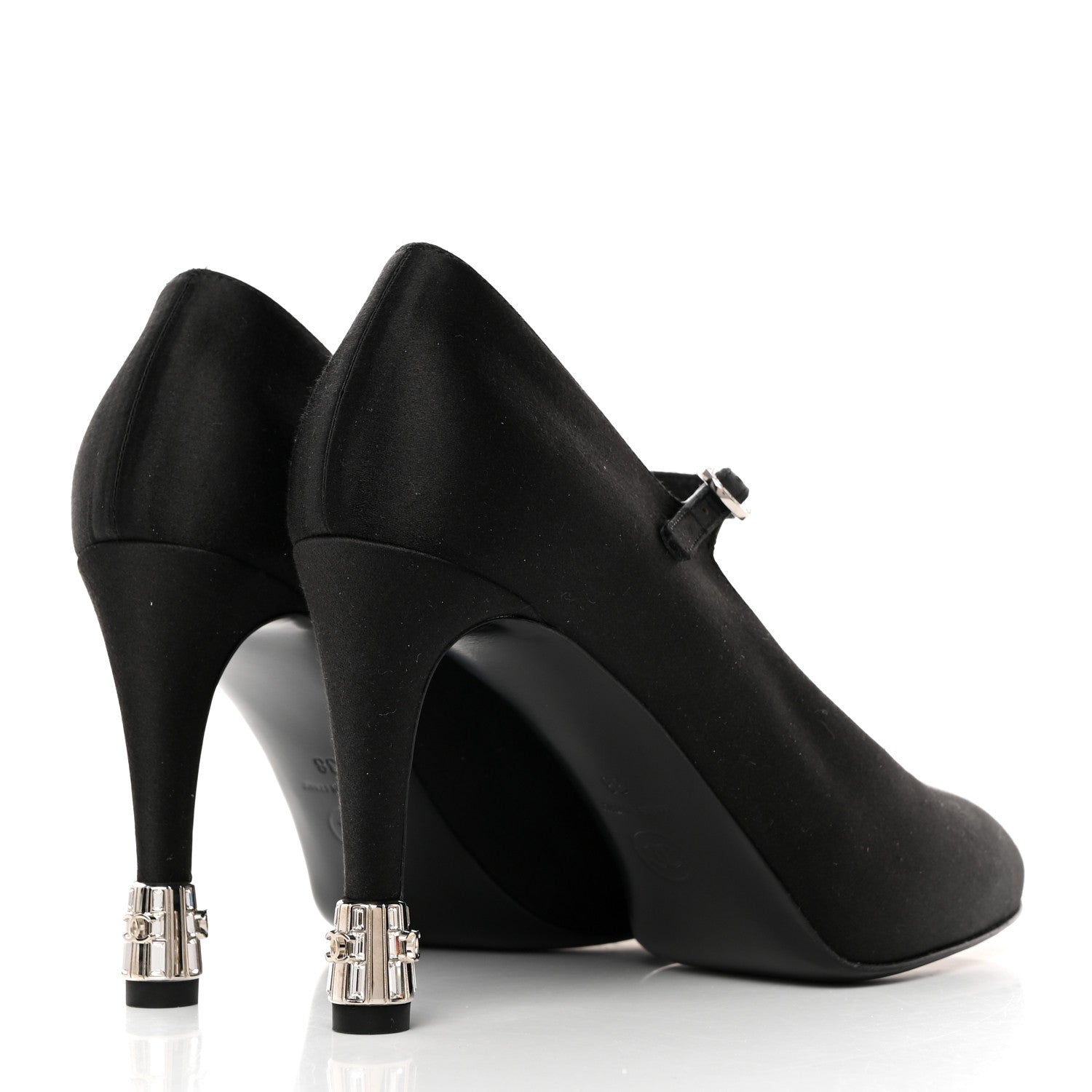 Chanel Satin Crystal Mary Jane Pumps 38 Black 4 of 9