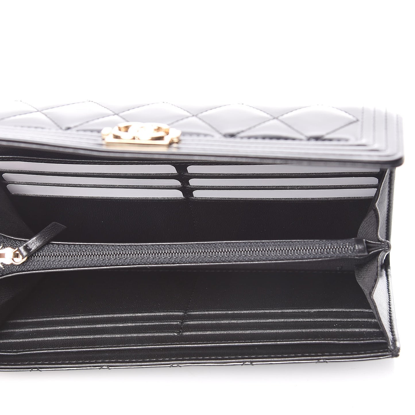 Iridescent Glazed Calfskin Quilted Boy Flap Wallet Black