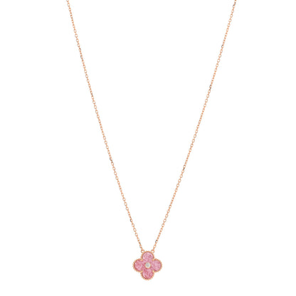 Van Cleef & Arpels 18K Rose Gold Diamond Rhodonite Vintage Alhambra Pendant Necklace 1 of 4