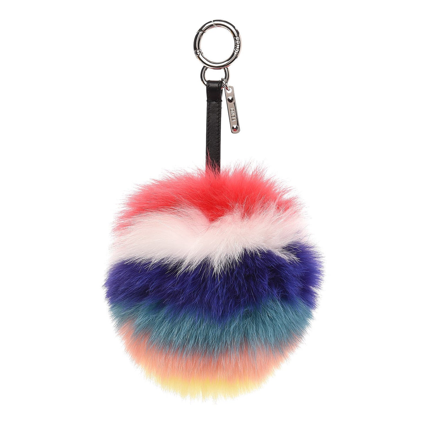 Fox Fur Shiny Nappa Rainbow Pom Pom Bag Charm Rosso Multicolor Black