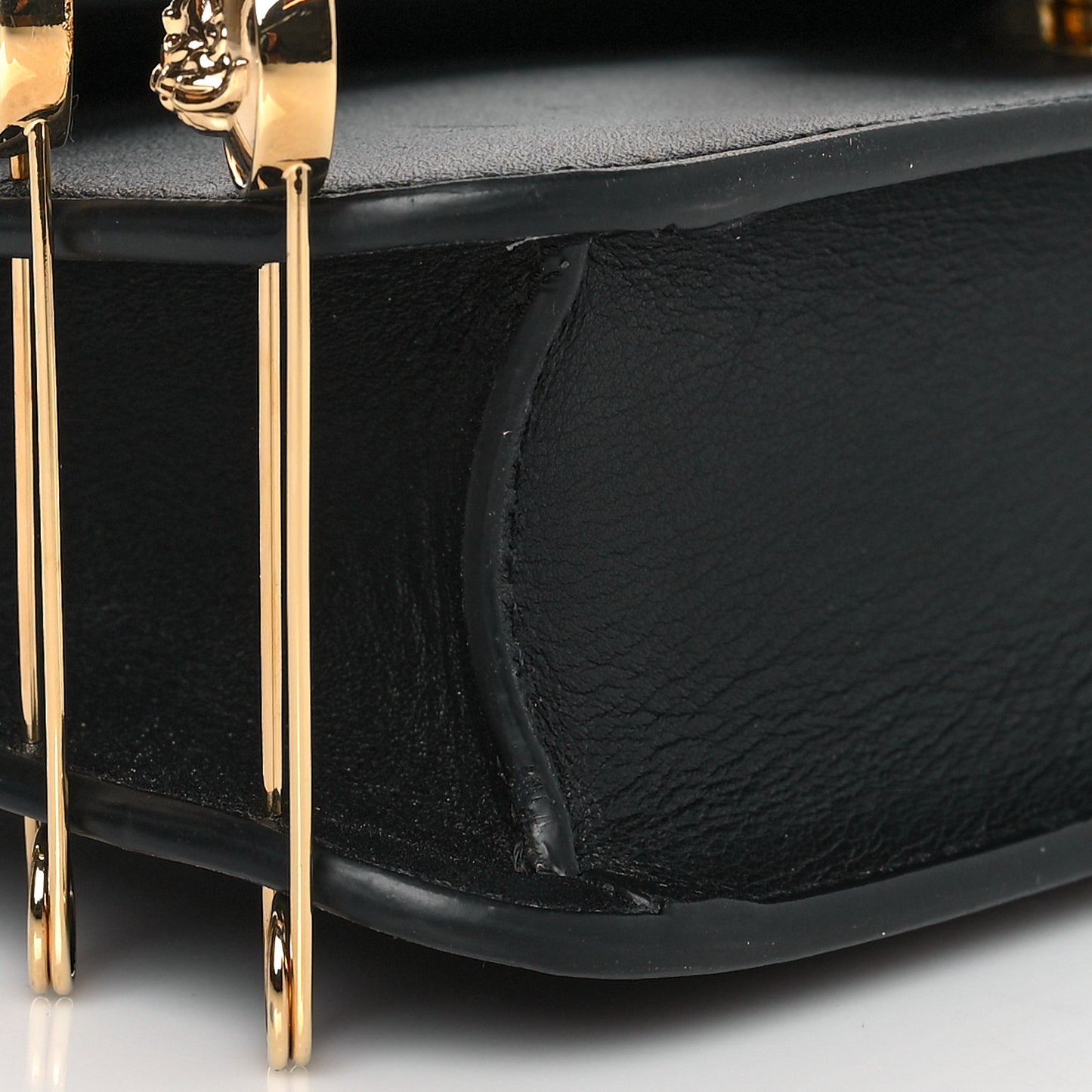 X VERSACE Vitello Seta Fendace Brooch Baguette Black