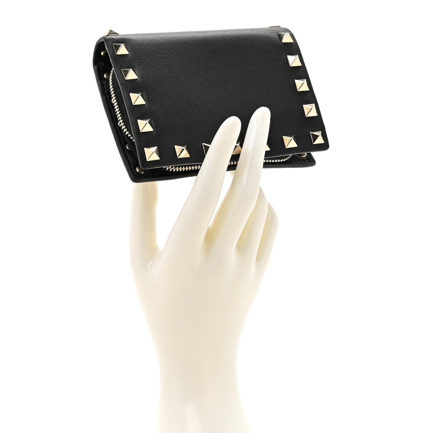 Valentino Garavani Vitello Rockstud Compact Zip Around Wallet Black 2 of 9