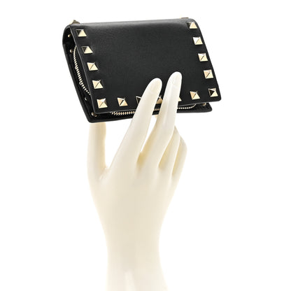 Valentino Garavani Vitello Rockstud Compact Zip Around Wallet Black 2 of 9