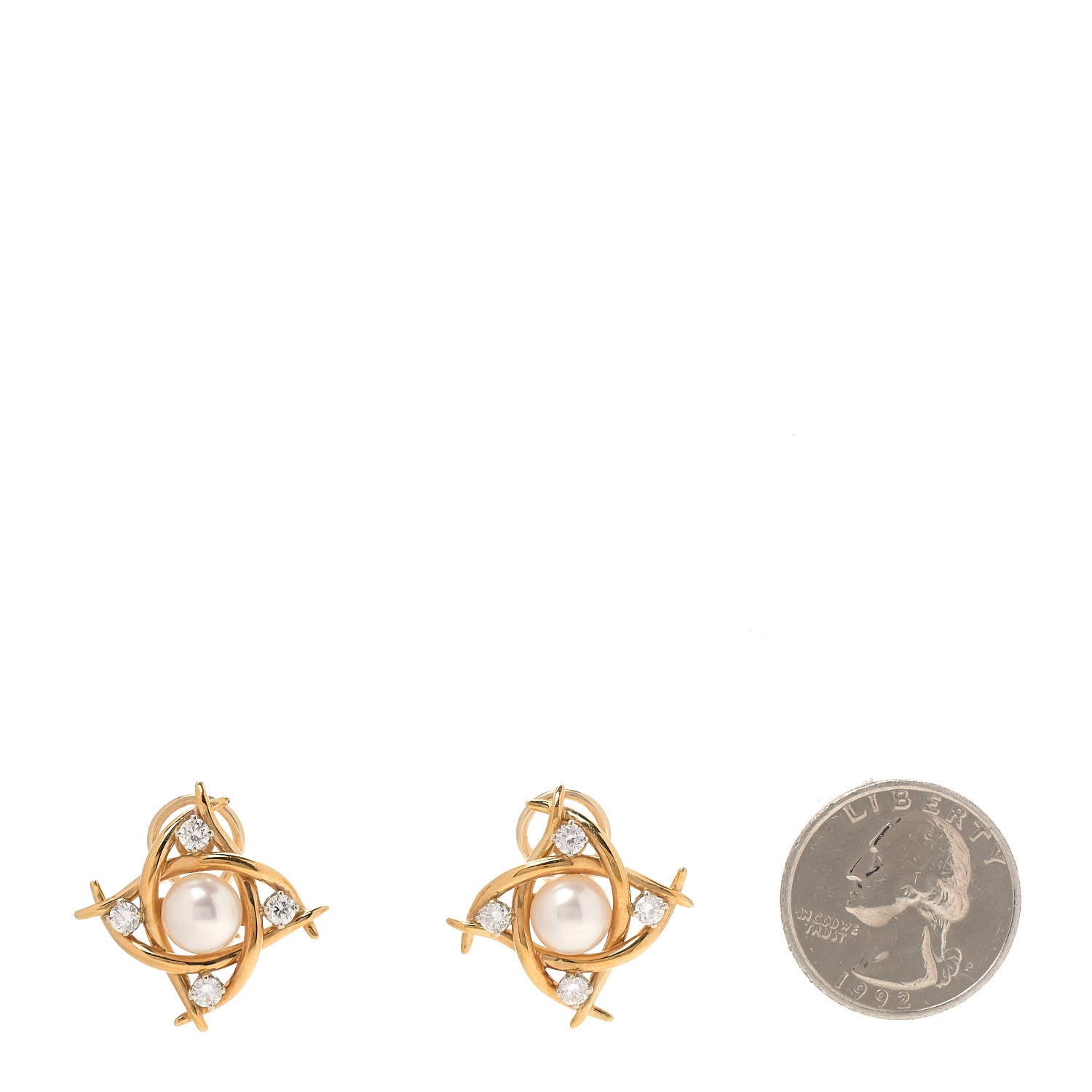 Tiffany 18K Yellow Gold Pearl Diamond Earrings 2 of 5