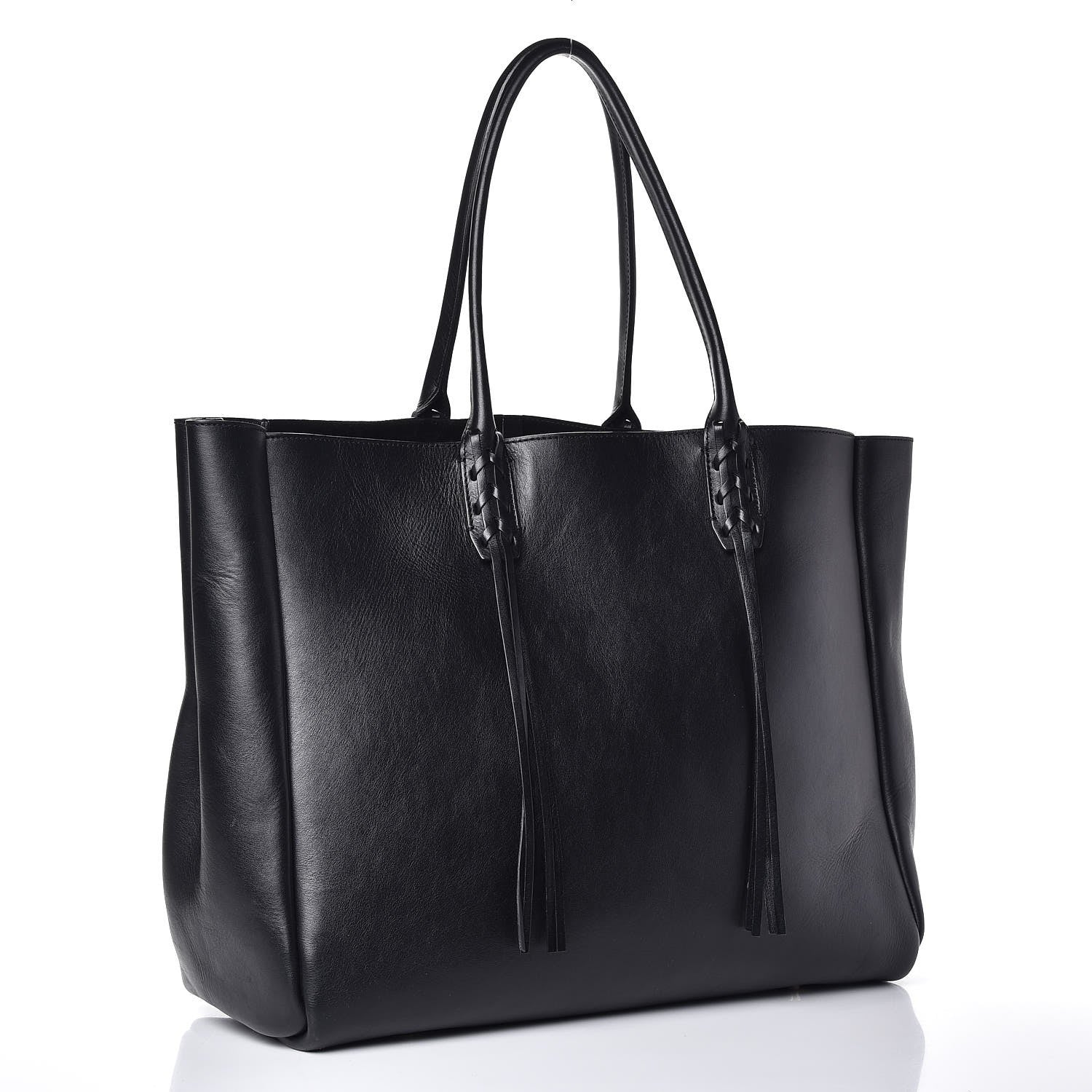 Lanvin Smooth Calfskin Medium Fringe Shopper Tote Black 3 of 9