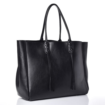 Lanvin Smooth Calfskin Medium Fringe Shopper Tote Black 3 of 9