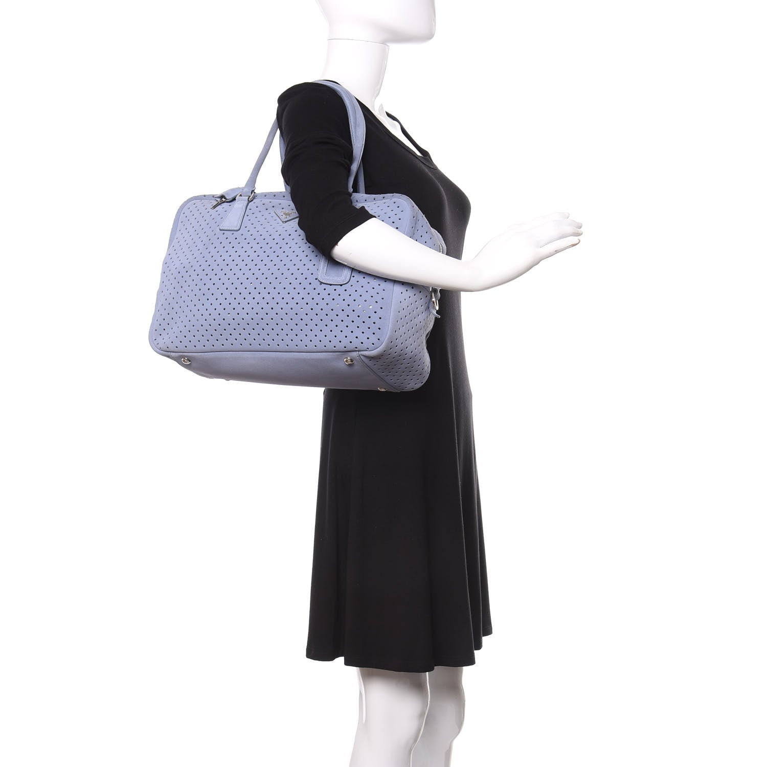 Prada Suede Perforated Zip Around Tote Astrale Nocciolo 2 of 10