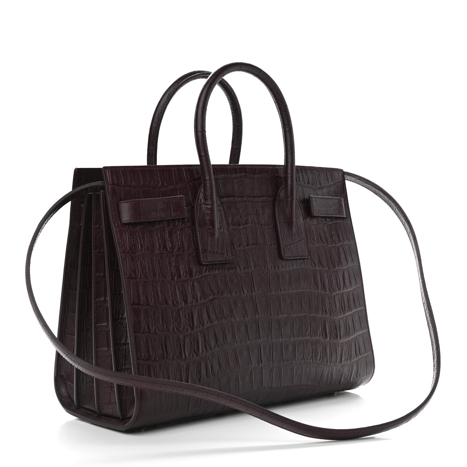 Saint Laurent Calfskin Crocodile Embossed Small Sac de Jour Rouge Legion 2 of 8