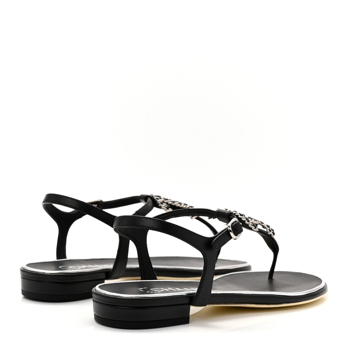 Lambskin CC Chain Thong Sandals 35.5 Black