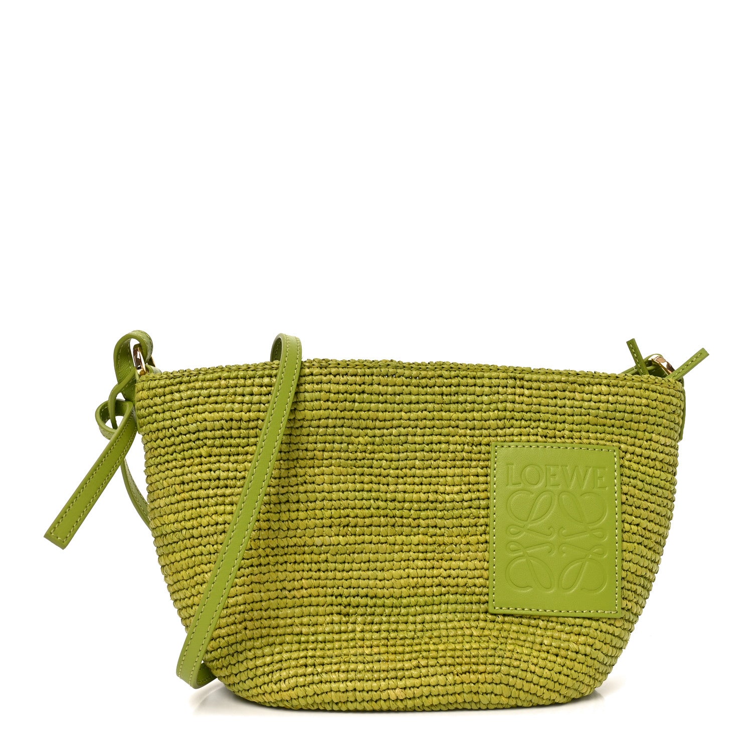 Loewe Raffia Calfskin Slit Pochette Bag Green 1 of 9