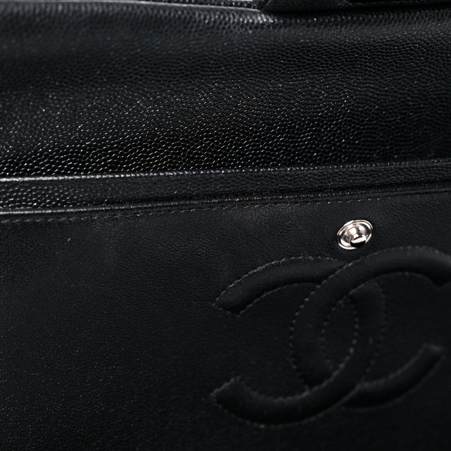 Metallic Caviar Quilted Medium Double Flap Dark Charcoal