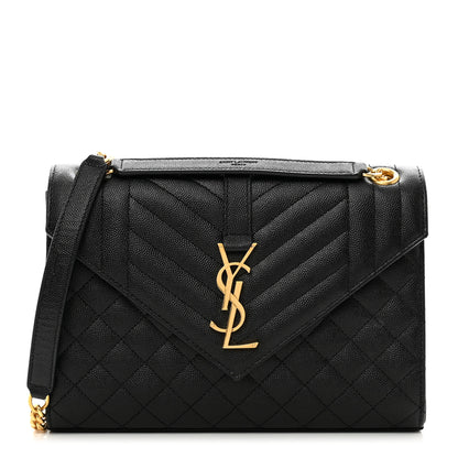 Saint Laurent Grain De Poudre Textured Mixed Matelasse Triquilt Medium Monogram Satchel Black 1 of 10