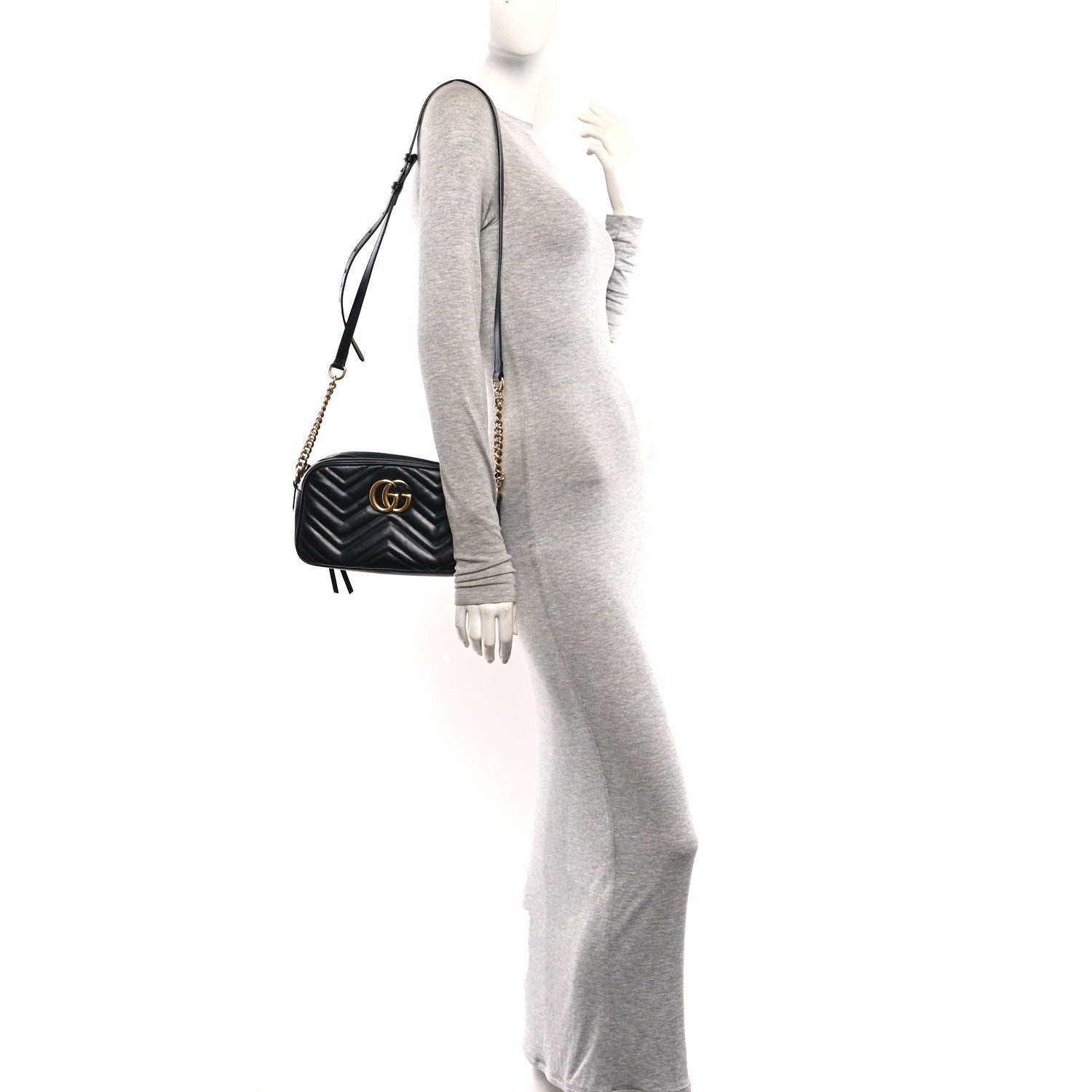 Gucci Calfskin Matelasse Small GG Marmont Chain Shoulder Bag Black 2 of 11