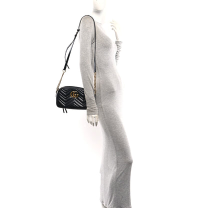 Gucci Calfskin Matelasse Small GG Marmont Chain Shoulder Bag Black 2 of 11