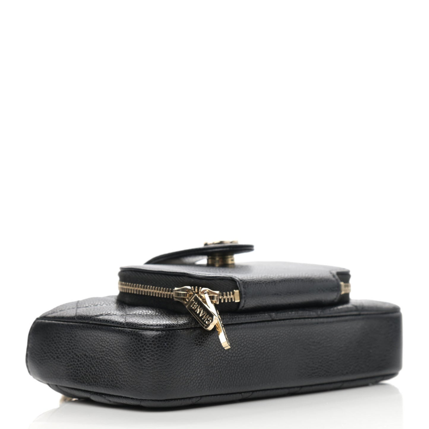 Caviar Quilted Business Affinity Phone Holder With Chain Black