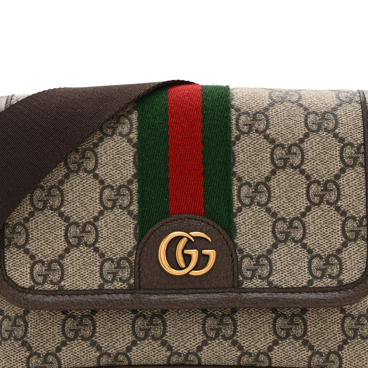 Gucci GG Supreme Monogram Textured Dollar Calfskin Web Mini Ophidia Shoulder Bag Beige Ebony New Acero 8 of 11