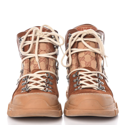 Gucci X SEGA Suede Calfskin GG Monogram Mens Flashtrek High-Top Sneakers 8 New Cuir Beige Ruggine 2 of 14